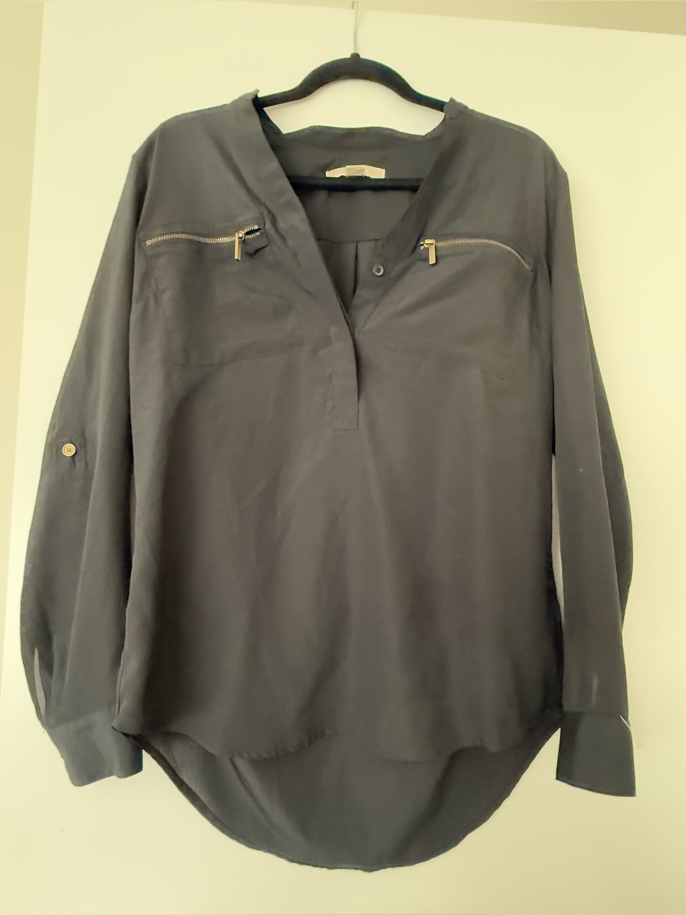 Michael Kors Black Zip-Pocket Long Sleeve Blouse